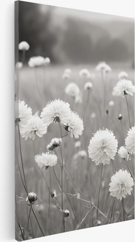 Saammp Canvas Schilderij - Landschap - Zwart-Wit - Bloemen van dichtbij - Natuur - 30x40 - Foto op canvas - Wanddecoratie - Muurdecoratie Woonkamer - Slaapkamer decoratie - Canvas Print