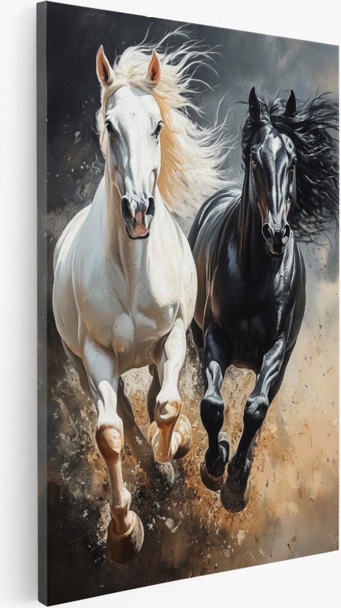 Saammp Canvas Schilderij - Paarden - Dieren - Abstract - 20x30 - Foto op canvas - Wanddecoratie - Muurdecoratie Woonkamer - Slaapkamer decoratie - Canvas Print Multicolor