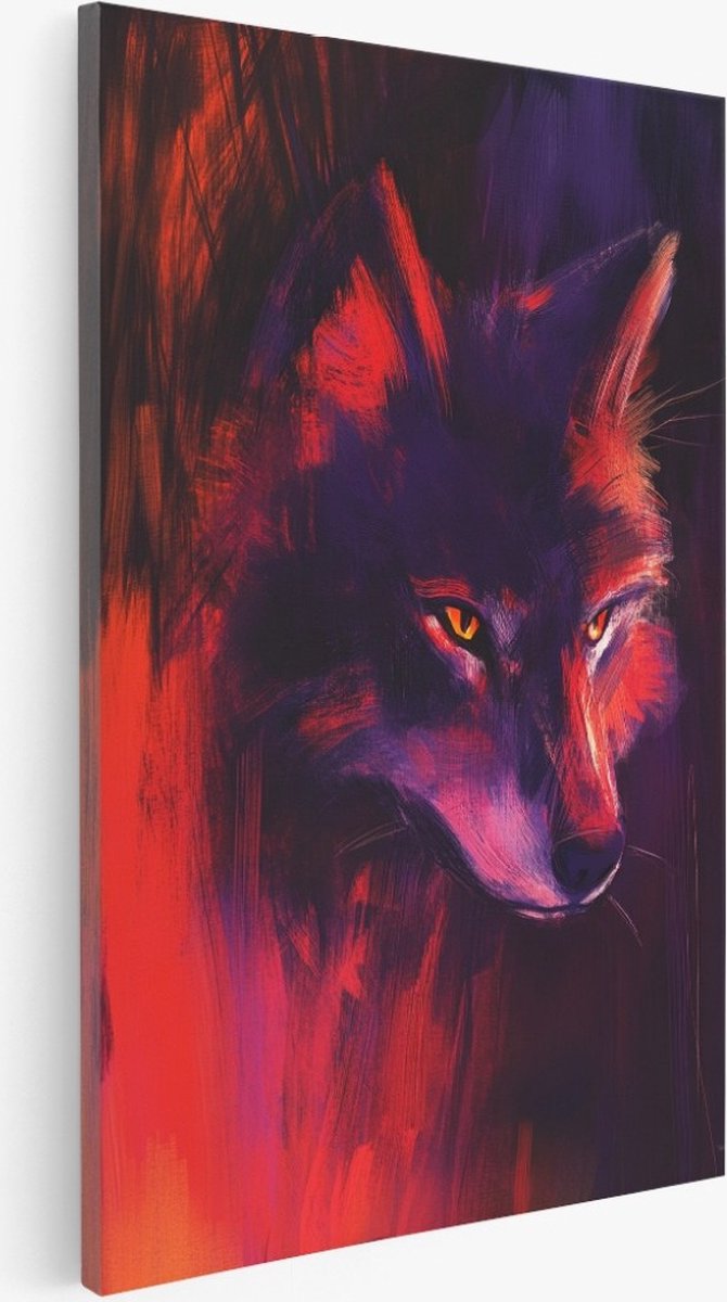 Saammp Canvas Schilderij - Abstracte Wolf - Dieren - Rood - 20x30 - Foto op canvas - Wanddecoratie - Muurdecoratie Woonkamer - Slaapkamer decoratie - Canvas Print Multicolor