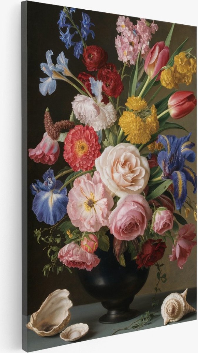 Saammp Canvas Schilderij - Stilleven - Bloemen in vaas - Natuur - Bloemen - 20x30 - Foto op canvas - Wanddecoratie - Muurdecoratie Woonkamer - Kantoor Decoratie Multicolor