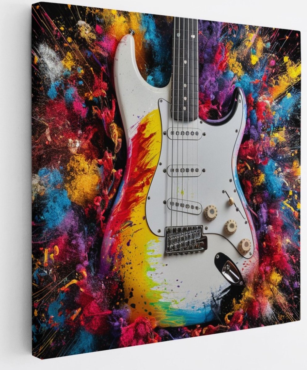 Saammp Canvas Schilderij - Gitaar - Abstract - 30x30 - Foto op canvas - Wanddecoratie - Muurdecoratie Woonkamer - Slaapkamer decoratie - Canvas Print Multicolor