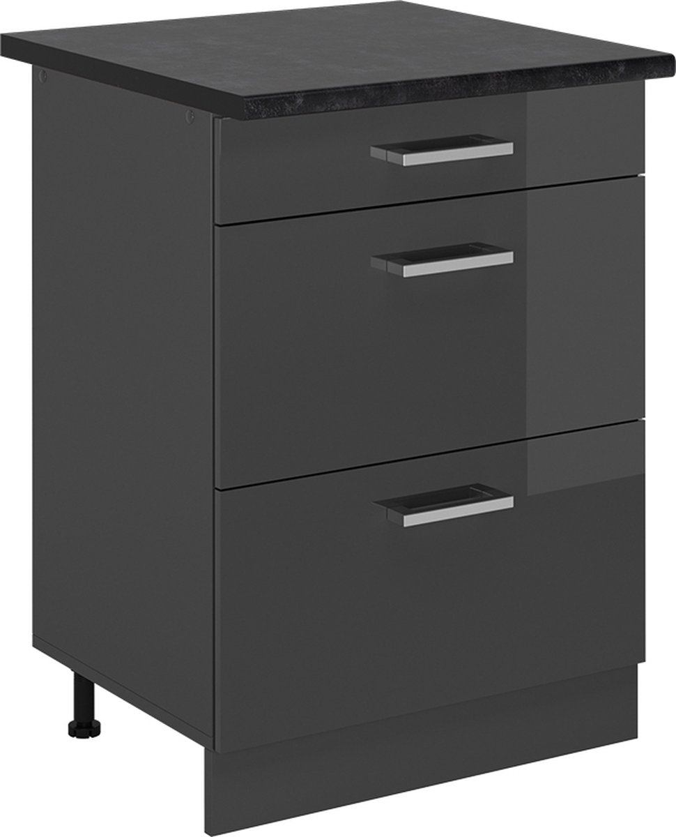 Vicco R-Line Keukenonderkast – 60 cm met laden, WB Antraciet Antraciet Hoogglans