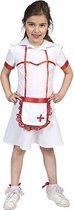 Funny Fashion - Verpleegster & Masseuse Kostuum - Ziekenhuis Zuster Sara - Meisje - rood,wit / beige - Maat 152 - Carnavalskleding - Verkleedkleding