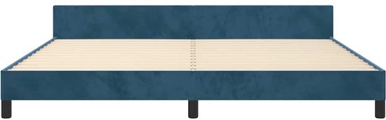 The Living Store Cadre de lit Velours - Bleu foncé - 203 x 206 x 50 cm - Convient pour Matras 200 x 200 cm - Pieds stables - Sommier à lattes en contreplaqué