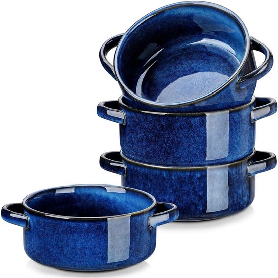 Lot De 4 Grands Bols En Porcelaine - 30 Oz (5.8") - Pour Soupe, Céréales, Pâtes - Micro-ondes Et Lave-vaisselle