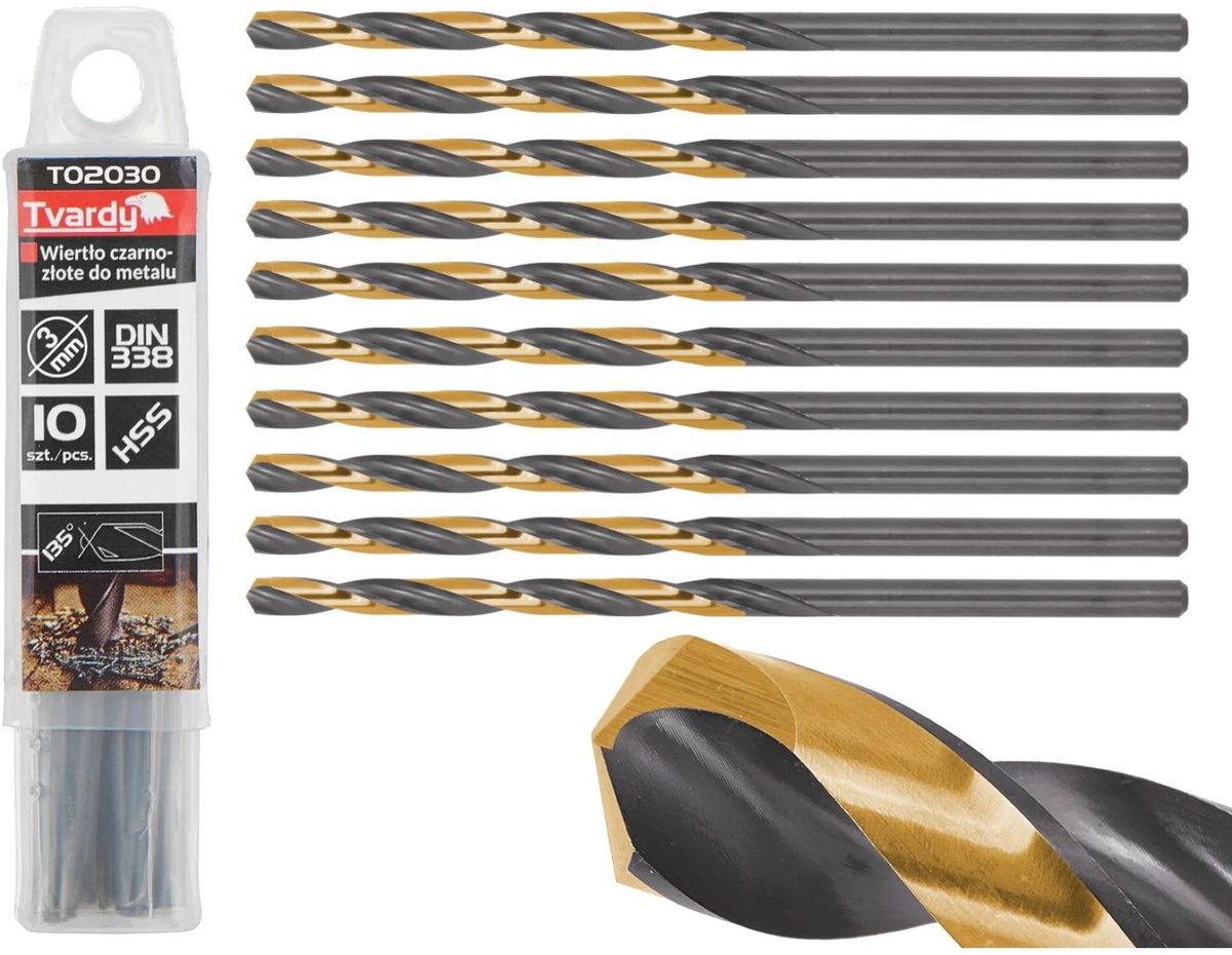 Tvardy Metaalboor - HSS 3 mm - TiN coating - Zwart & goud - Lange levensduur - 10 stuks