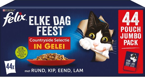 Felix Elke Dag Feest Countryside Selectie - Kattenvoer Natvoer - Rund Kip Eend & Lam - 44 x 85 g