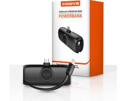 Mini Powerbank 5000 mAh – 20W USB C Snellader Plug Geschikt voor Powerbank iPhone / iPad met Lightning Poort en Apple Watch – Ingebouwde Kabel voor 14 Pro Max – 20W Fast Charger – Compact en Licht – Zwart