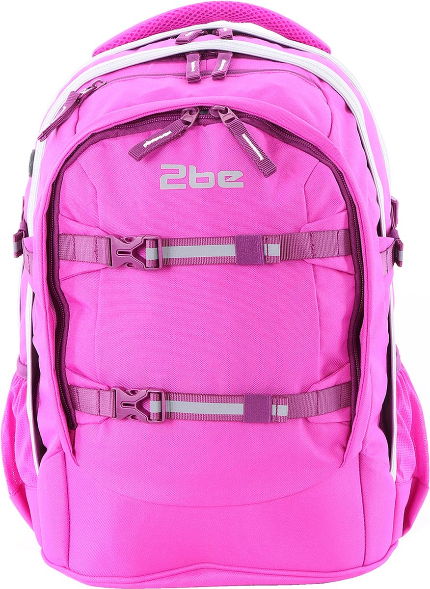 2be Schoolrugzak met ergonomische rug en 15 inch Laptopvak - Fuchsia - Fuchsia