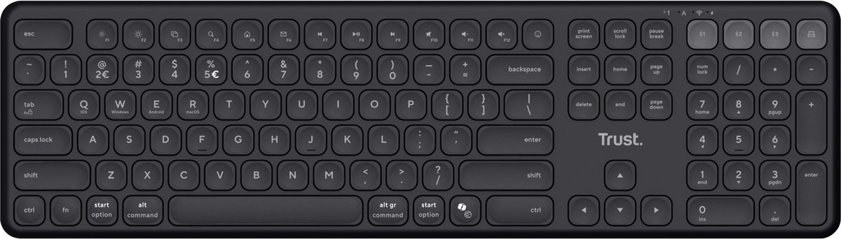 Trust Vaiya - Draadloos Toetsenbord - Multidevice USB-Ontvanger & Bluetooth - Numpad - Qwerty US - Zwart