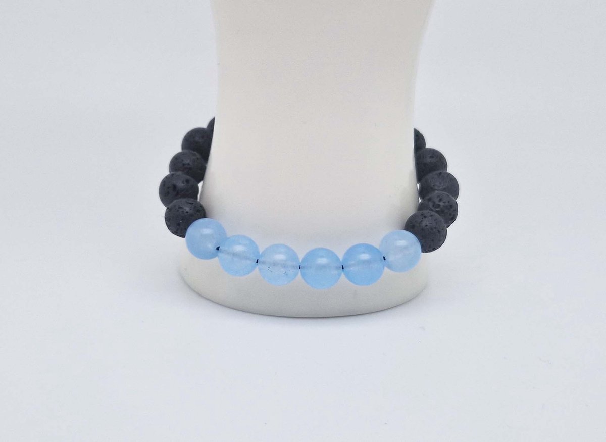Handgemaakte "Armband Vulkanische" natuurstenen armband “Lava Donker -Blauwe Jade ” - 10 mm diameter van de korrel- Diameter armband 20 cm - Een mooi cadeau voor familie en vrienden