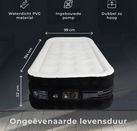 FLOAT - 1 Persoons luchtbed met ingebouwde elektrische pomp - 203x99x45 cm - Opbergzakken, draagtas en reparatiekit - Zelfopblazend hoog eenpersoons luchtmatras - Queen Logeerbed - VersaVento
