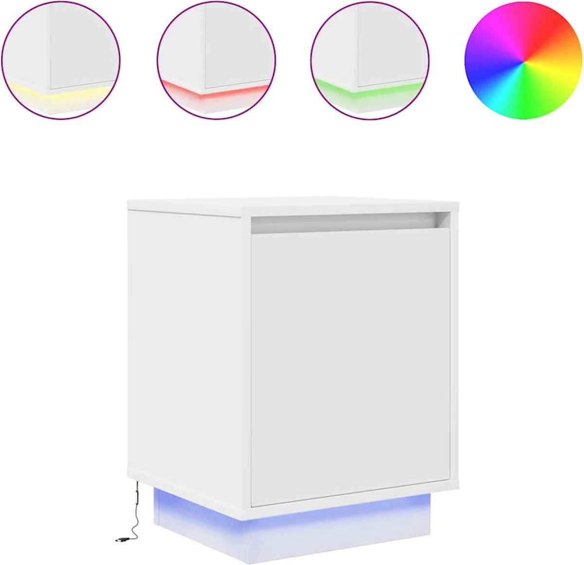 vidaXL Nachtkastje - met - LED-verlichting - 38x34x50 - cm - wit