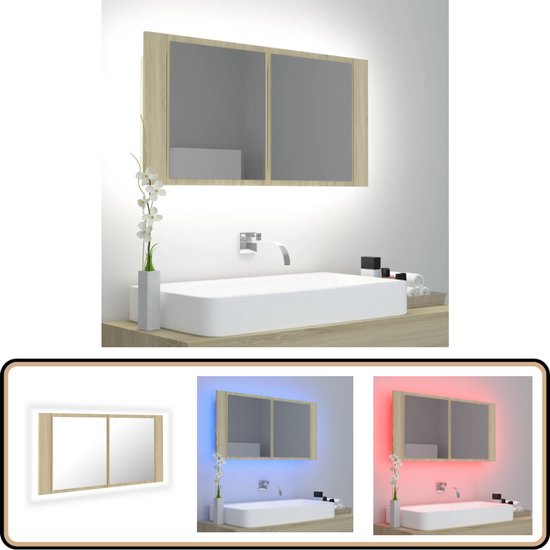 Badkamerkast met spiegel en LED 60x12x45 cm acryl zwart kopen