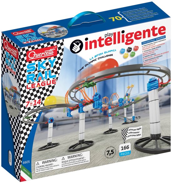 Quercetti knikkerbaan Skyrail League 7,5 meter racebaan speelgoed.