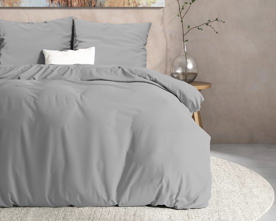Warme flanel dekbedovertrek uni grijs - 240x200/220 (lits-jumeaux) - heerlijk zacht en comfortabel - luxe uitstraling - donsachtig laagje - ideaal tegen kou - zalig slapen van Merkloos — afbeelding 3