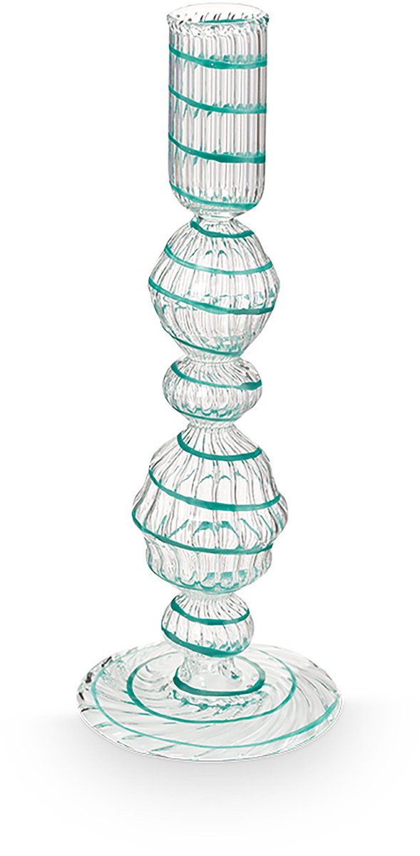 Pip Studio - Kandelaar - Woonaccessoires - Licht Blauwe kaarsenhouder - Glas Swirl - 22cm