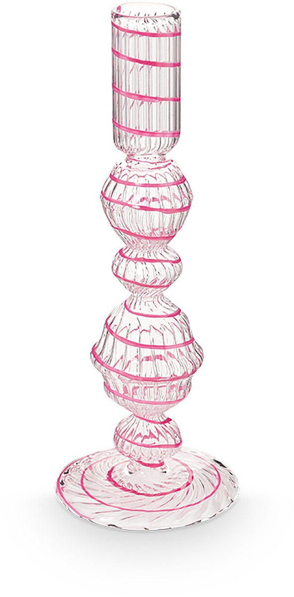 Pip Studio - Kandelaar - Woonaccessoires - Roze kaarsenhouder - Glas Swirl - 22cm