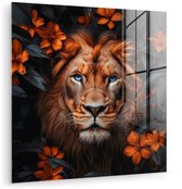 MuchoWow® Tableau sur verre 50x50 cm - Tableau sur verre acrylique - Lion - Portrait Animaux - Nature - Fleurs - Animal - Photo sur verre - Décoration murale salon - Décoration murale chambre - Peintures