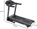 Zwarte Focus Fitness Jet 4 loopband met afmetingen en hellingshoek.