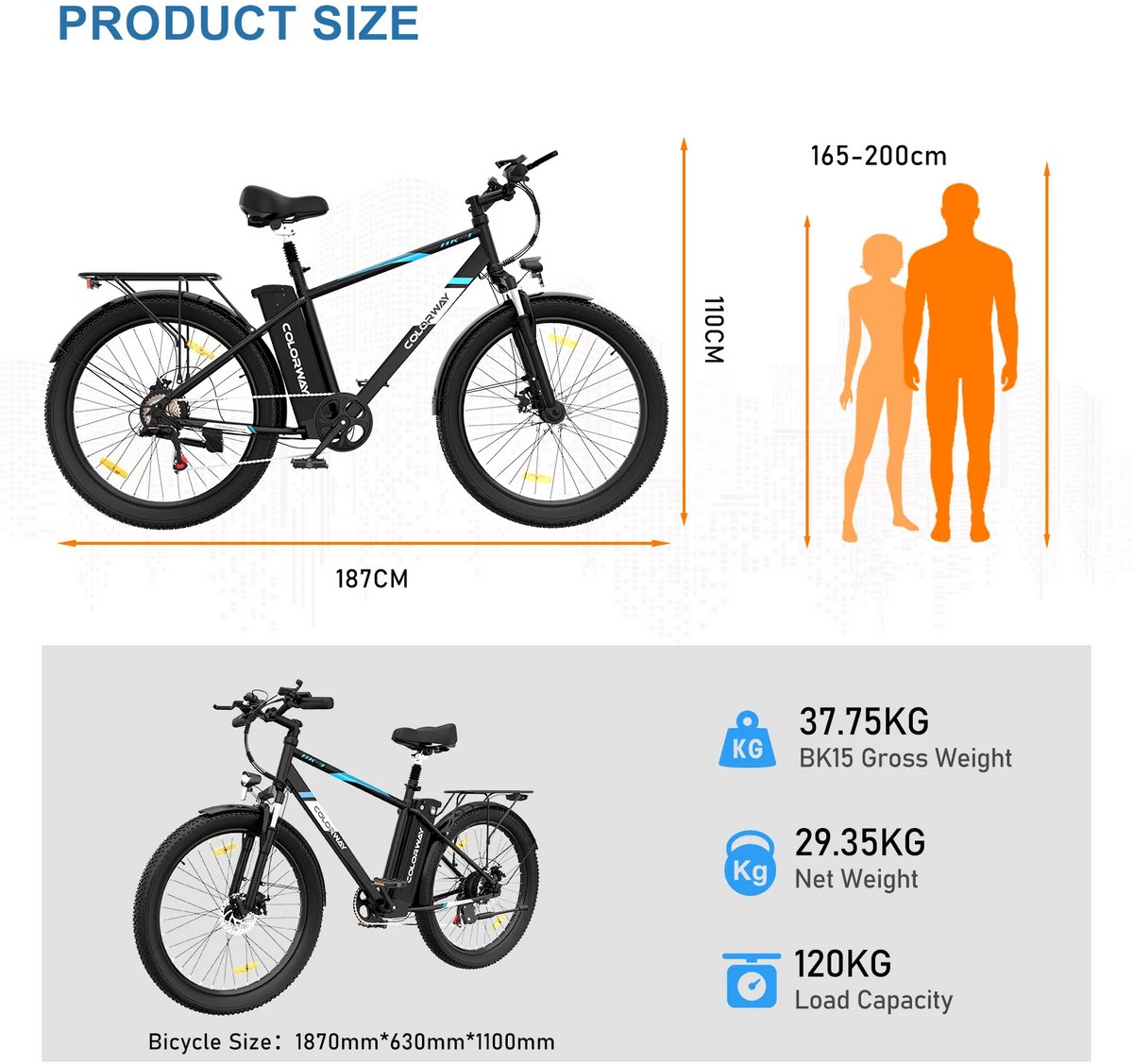 Colorway Elektrische Fiets BK3MS - Trendy 26*3.0 Inch Mountain EBike met Afneembare 36V 15Ah Lithium Batterij - City Commuter E-Bike met 250W Motor - 7 Versnellingen - IP54 Waterdicht - afbeelding 2