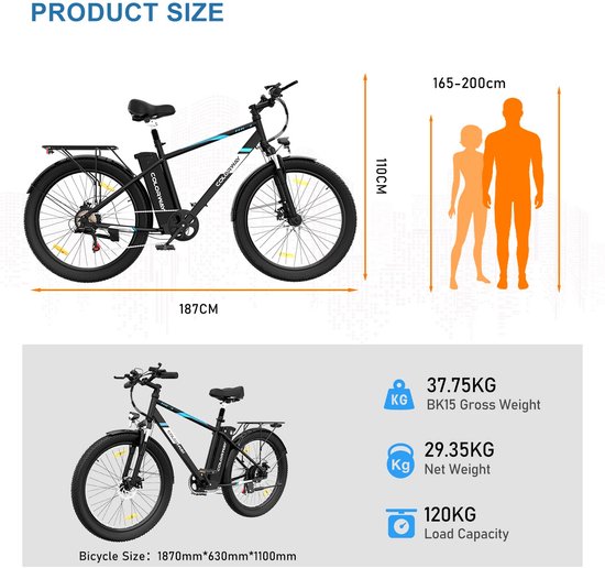 Colorway BK6S Elektrische Fiets - 20*3.0 Inch Fat Tire City Commuter EBike met Afneembare 36V 15Ah Lithium Batterij - Opvouwbaar Mountain E-Bike met 250W Motor - 7 Versnellingen - IP54 Waterdicht - Met fietstas van Colorway — afbeelding 5