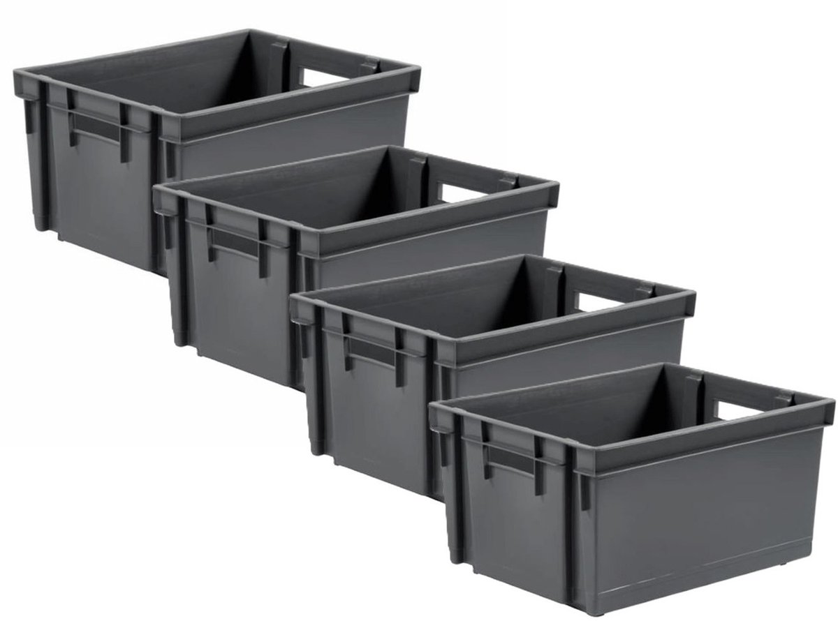 EDA Opbergkrat stapelbaar - 10x - kunststof - 10 Liter - L32 x B26 x H18 cm - grijs - opbergbak - opbergen