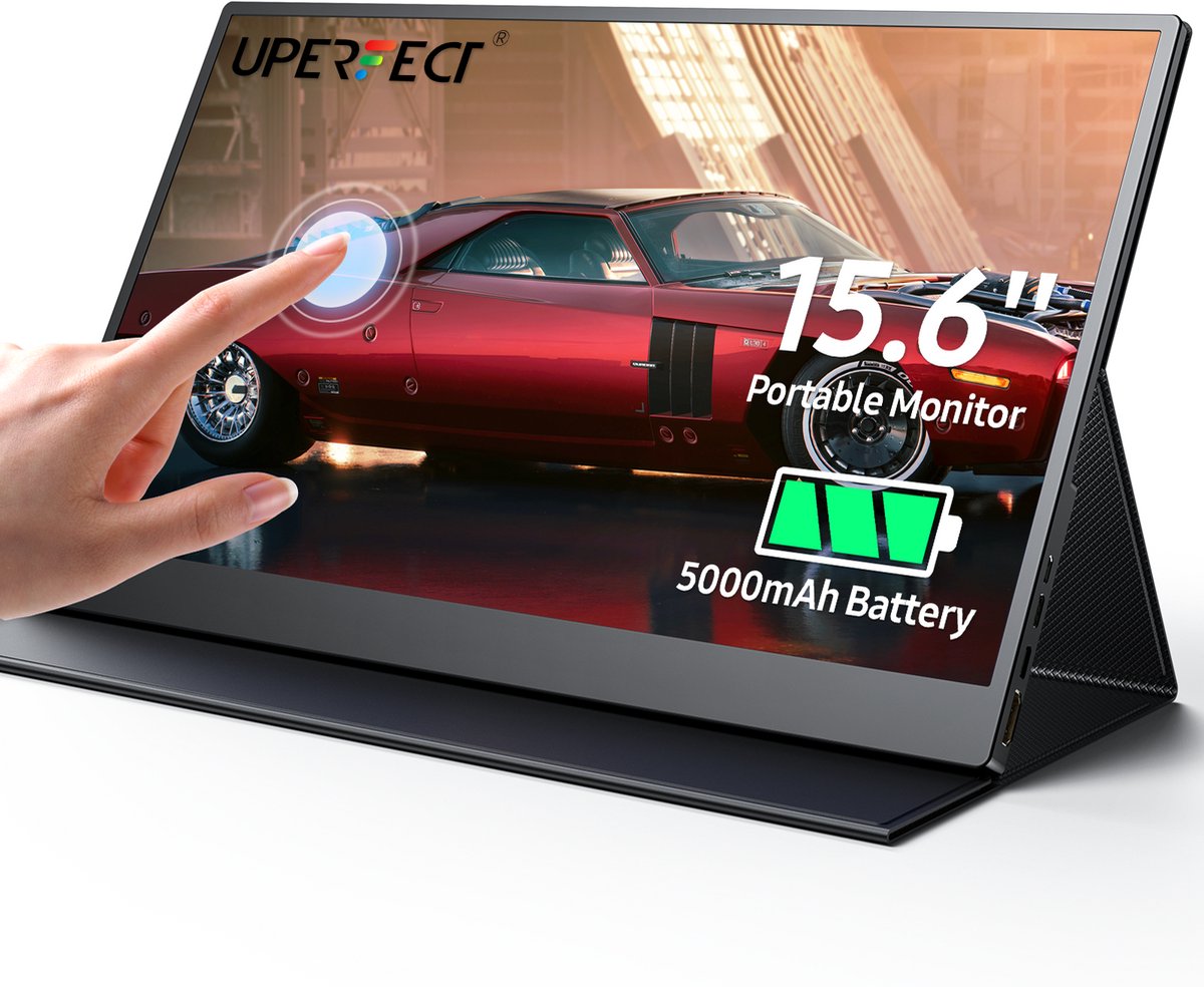 UPERFECT Portable Monitor E06 15,6" Draagbare Monitor Touchscreen | Ingebouwde Batterij | Full HD Spiegelend IPS draagbaar scherm| 10-Punts Aanraking | USB-C PD