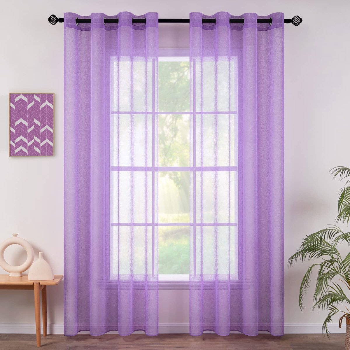 My Ninki ® Elegante Transparante Gordijnen Set van Twee met Inslagringen voor Slaapkamer en Woonkamer