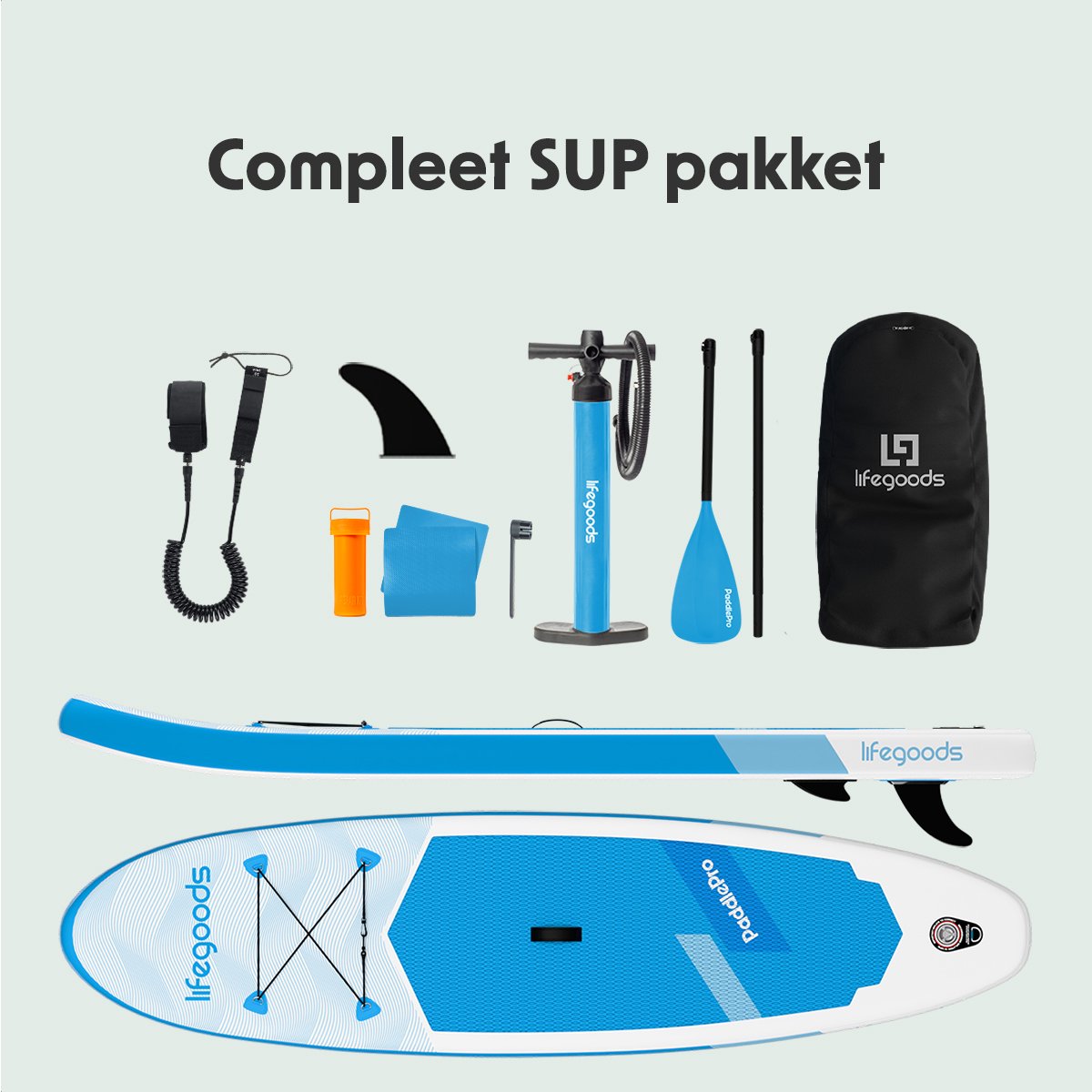 LifeGoods SUP Board Allround Compact - 120 KG Draagkracht - 300 x 76 cm - Opblaasbaar - Compleet SUP pakket - Wit/Sky Blue – foto 5