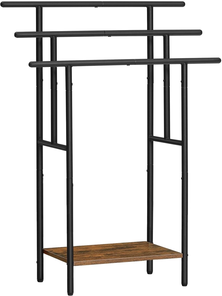 TRANKIELO® - Stijlvolle Handdoekstandaard met Open Plank – Ruimtebesparend – Donkerbruin en Zwart – 3 Stangen voor Diverse Maten Handdoeken