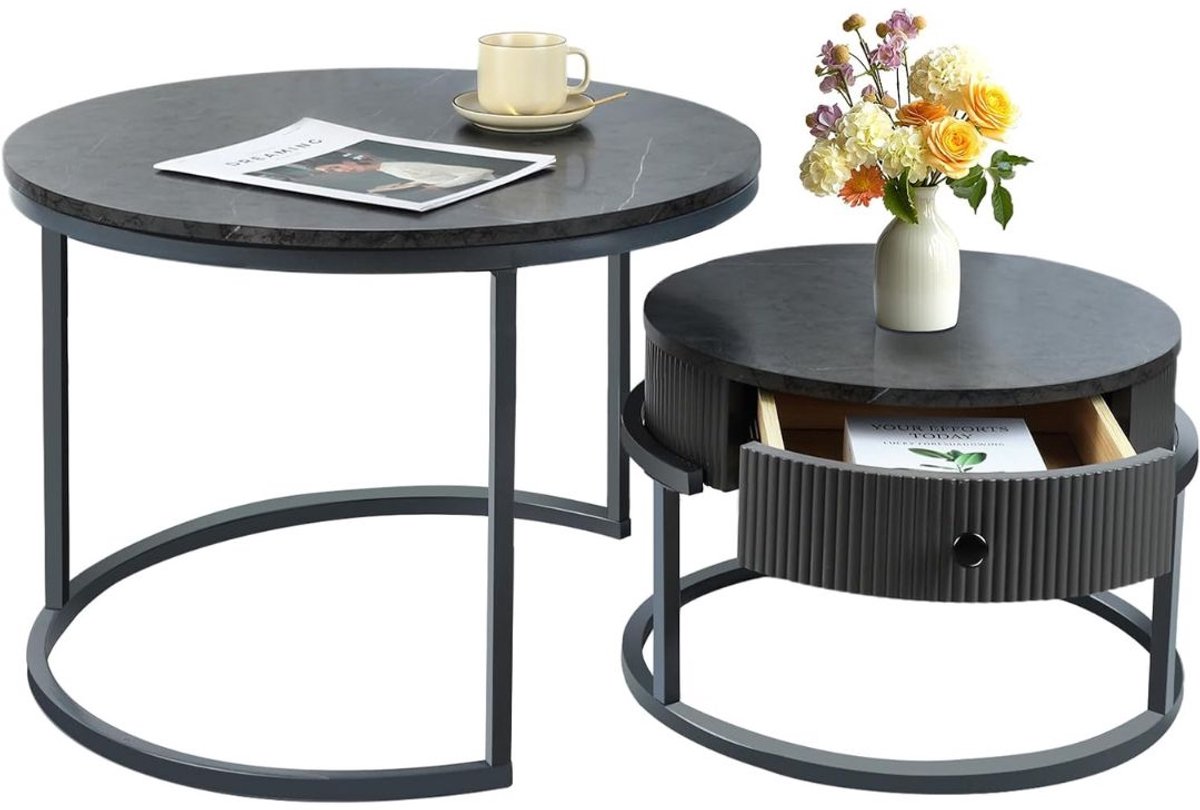 ApexArte® Salontafel met Opbergruimte - Dressoir met Lade - Rond