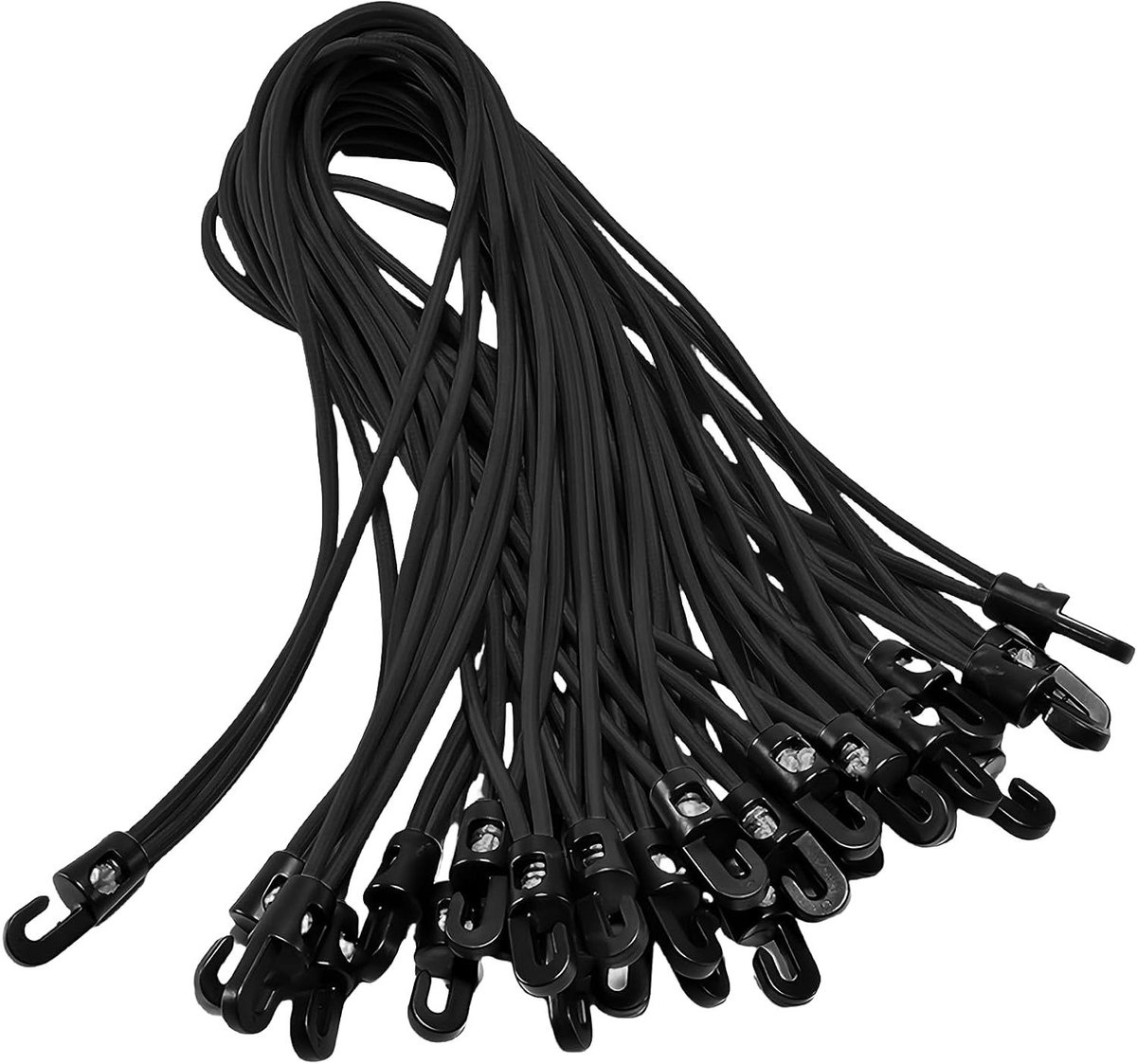 Image of 50 Pieces Rubber Tensioners with Hooks 26 cm Expander for Camping Tarpaulins Nets Banner (Black)