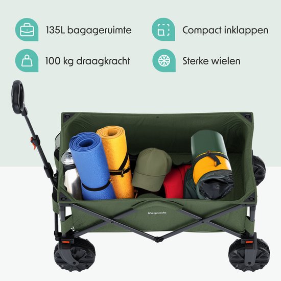 LifeGoods Bolderkar - Opvouwbaar - 100KG - 135L - Bolderwagen - Beschermhoes - Groen van LifeGoods — afbeelding 3