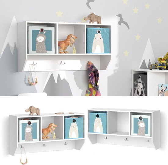 Étagère murale Vicco Luigi pour chambre d'enfant - 31 x 56 cm avec 2 boîtes pliantes opt.2 Wit avec 2 boîtes pliantes opt.2