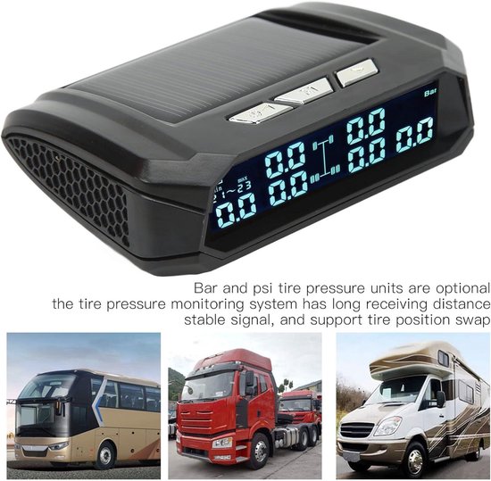 Tymate bandenspanningscontrolesysteem voor campers, bandenspanningsmeter op zonne-energie, uitgerust met 6 sensoren, 6 alarmmodi, repeater, met LCD-kleurenscherm, 0-87PSI, geschikt voor campers/aanhangwagens/vrachtwagens, TM3C 6TS2 TR5 | Alarmsystemen