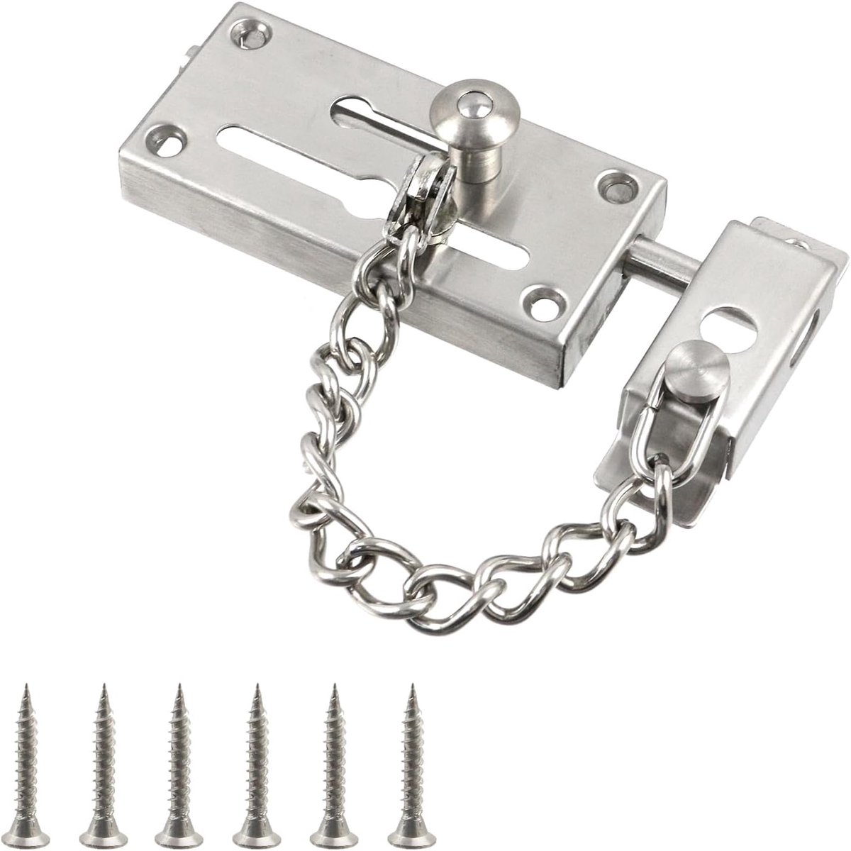 1-pack deurkettingslot, roestvrijstalen zware kettinggrendelsloten RVS grendel, antidiefstalketting, deurketting, deurslotgesp voor binnendeur, kettingdeurbeveiliging met schroeven (zilver)