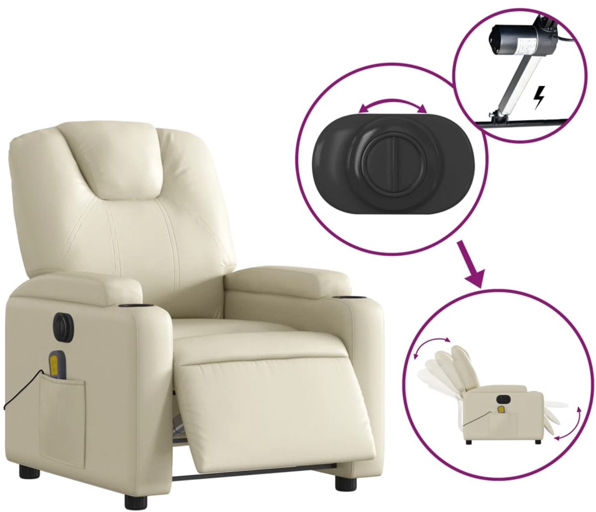 Afbeelding 2 van vidaXL Elektrische Fauteuil Massagestoel Crème Kunstleer