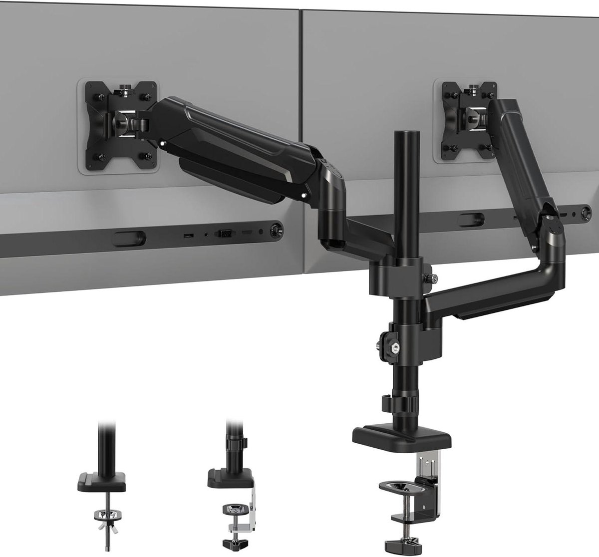 Dubbele Monitorhouder voor 13-32 Inch Schermen - Gasveer Systeem - Zwart