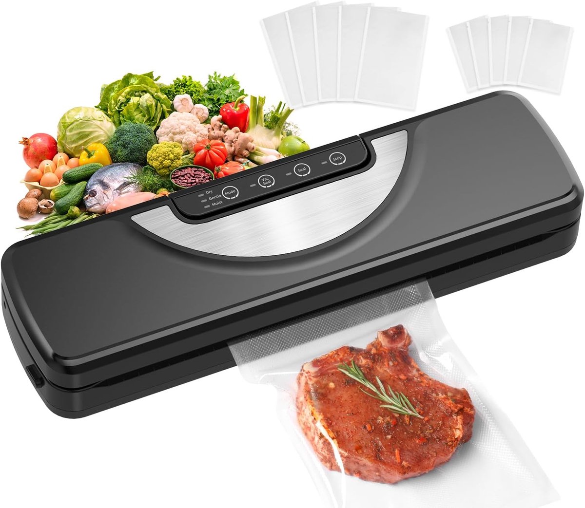 5-in-1 Vacuümmachine voor Sous Vide - Met Ingebouwde Snijder en 10 Vacuümzakken