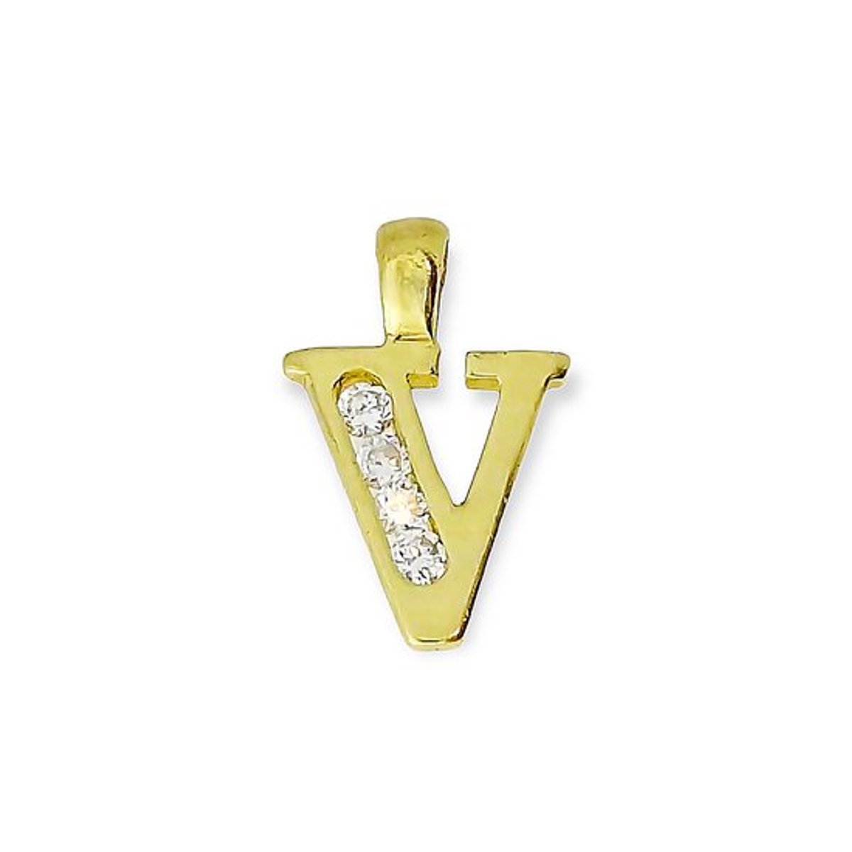 Goud Hanger Letter V Zirkonia 14 karaats