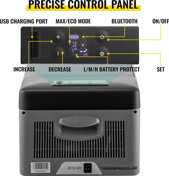 Vevor - Mini koelkast - Mini koelkast voor drankjes - Mini auto koelkast - Draagbare koelbox voor kamperen - 15L - 12V/24V DC - 110-240V AC - 45W - Grijs van Vevor — afbeelding 2