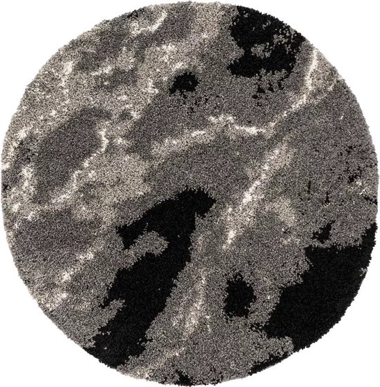 Rond hoogpolig vloerkleed Marble Artisan - grijs 240 cm