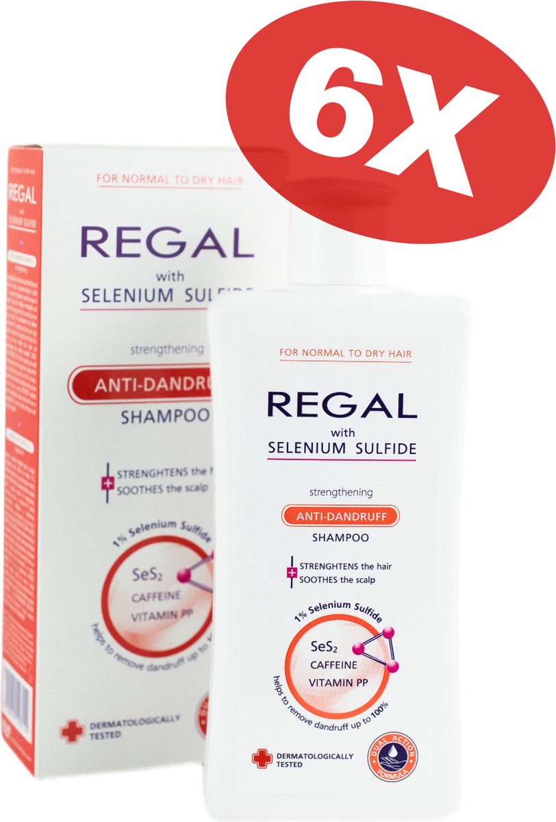 Regal Anti Roos Selenium Sulfide Shampoo Voordeelverpakking 6 Stuks – Normaal & Droog Haar – met Cafeïne & Niacinamide – 6 x 200ml