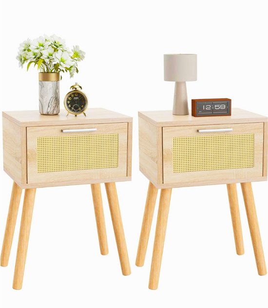 WOLTU Set of 2 Bedside Tables White Side Table Coffee Table with Drawer Legs of Wood MDF TS111ws-2