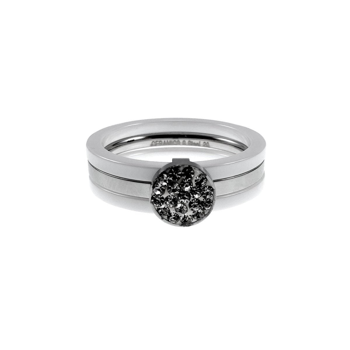 Ring Dames - Witte Keramische en RVS Ring