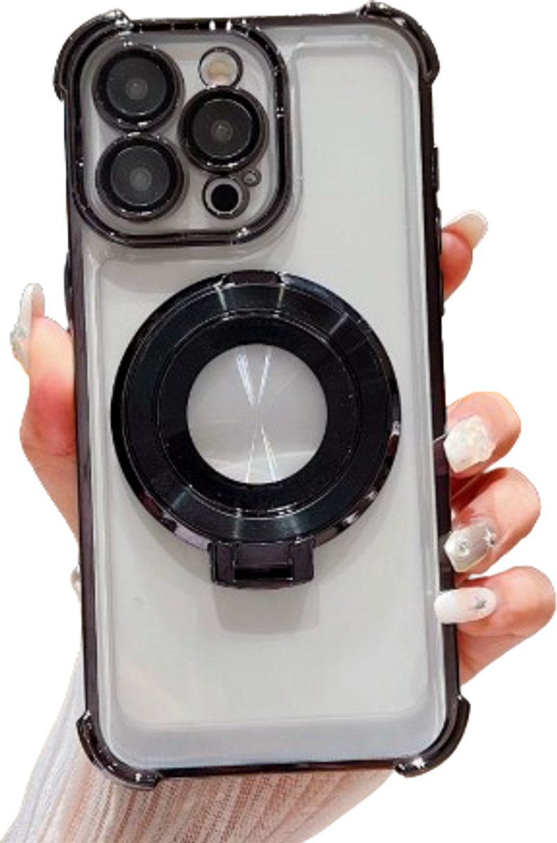 Transparant Telefoonhoesje met Magneet Ringhouder en Camera Bescherming voor iPhone 11 - FuturiQ - Zwart