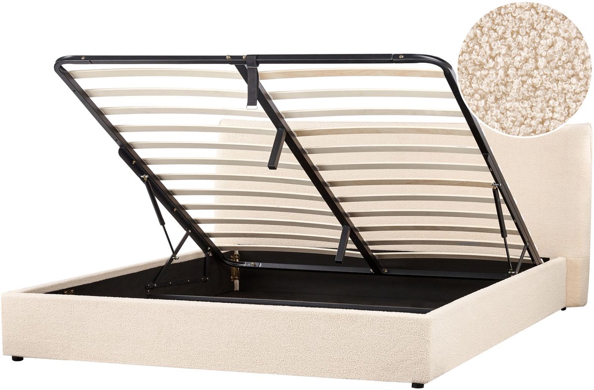 BELIANI LAVAUR - Bed met opbergruimte - Beige - 180 x 200 cm - Bouclé