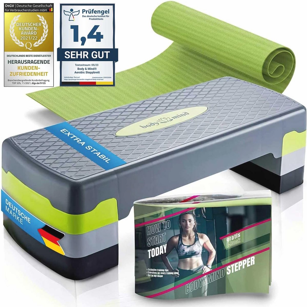 Aerobic Stepper Stapelbank met Gratis Antislipmat en Trainings-e-book
