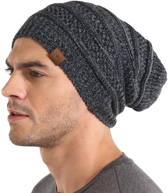 Bonnets souples Tough Headwear pour femmes, bonnet surdimensionné pour hommes, bonnet tricoté, équipement de course pour hommes, chapeau d'automne pour femmes noir gris